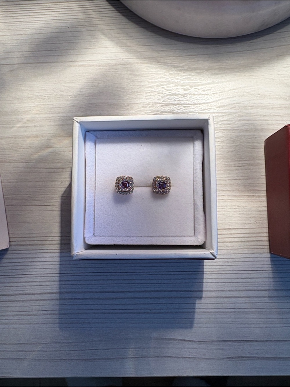 Aurate Gold and Purple Cushion-Cut Earrings like new